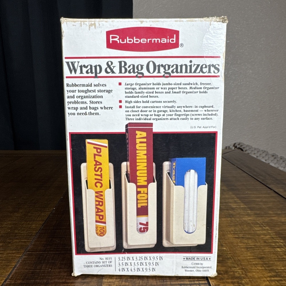 Vintage Rubbermaid Wrap & Bag Organizers Plastic Storage Holders Made in USA NOS